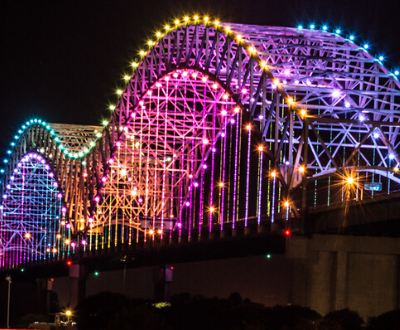 Colorful lights on a bridge